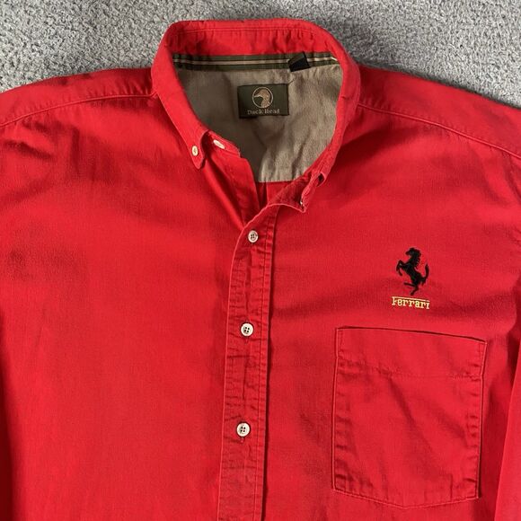 Vintage Ferrari Shirt Duck Head Mens XL Red Button Down Long Sleeve USA Made - Picture 6 of 12